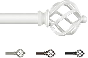 KAMANINA Barras de cortina blancas para cortinas con ojales de 80 a 292 cm, 19 mm de diámetro, con remates trenzados para ventana, dormitorio infantil