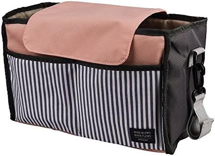 Stroller Organizer HOMI Universal Fit Stroller Storage Accessories Baby Diaper Stroller Bag w/ Two Cup Beverage Holder Insulated, Water resistant- Fits Most Strollers (Pink &amp; Grey)
