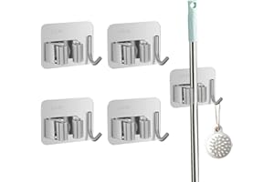 VONLUX Porta Scope Parete Adesivo da Muro, 4 pezzi Appendi Scope a Muro con Ganci, Portascope da Muro Adesivo Appendibile, Ganci & Porta Scope in Acciaio Inossidabile per Esterno Cucina Bagno Garage