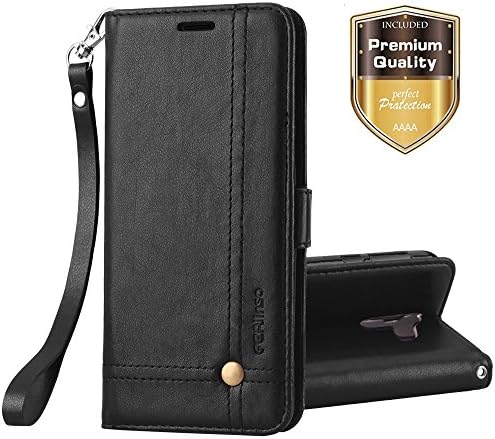 Ferlinso Samsung Galaxy S9 Plus Case, Elegant Retro Leather with ID Credit Card Slot Holder Flip Cover Stand Magnetic Closure Case for Samsung Galaxy S9 Plus(Black)