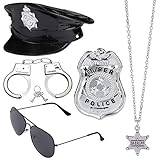 [Sombrero de policía] - Sombrero de policía unisex hecho de material de poliéster de primera calidad, es cómodo de llevar, insignia de plata en el frente, más elegante; Talla única para la mayoría de mujeres y hombres.