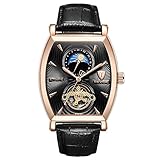 TEVISE Automatische Mechanische Herrenuhr Mondphase Echtes Leder Self-Winding Man Casual Armbanduhr + Box