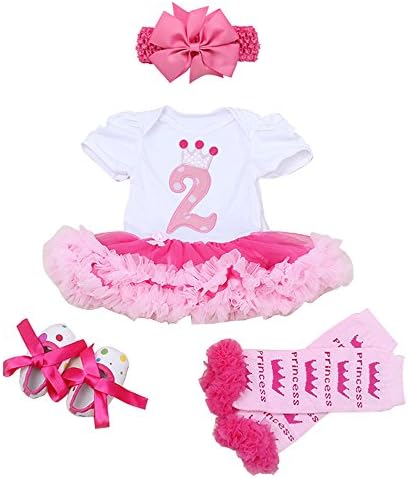 My 2nd Birthday Cotton Outfit Baby Girls Romper Dress Outfit Pink Pack of 4 (XL, Pink)