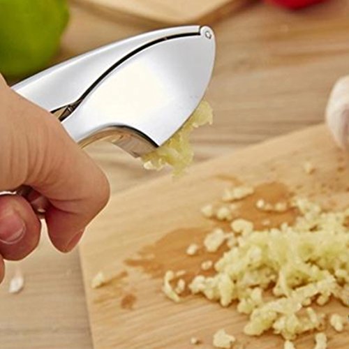 Knoblauchpresse, Knoblauchwippe in Metallbauweise, aus Edelstahl, solide und ergonomisch, mit Knoblauchschäler (One Silber Knoblauchpressen) - 6