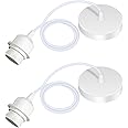 Caldarax 2 Pack Ceiling Pendant Light Fitting, E27 Lamp Holder, with Lock Ring for Shade, with 100CM Adjustable Cable, Flex Cable Ceiling Rose, Industrial Style Ceiling Pendant Fitting(White)