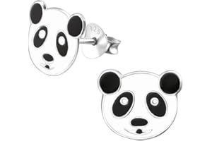 Laimons Dzieci kolczyki dziecięce biżuteria dla dzieci panda miś czarny, biały srebro próby 925