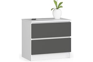 ‎AKORD AKORD Kommode K60 mit 2 Schubladen | für das Wohnzimmer Schlafzimmer Schrank Büro Arbeitszimmer | Modernes Funktionales Design | B60 x H55 x T40 cm, Gewicht 20kg | Weiß/Graphitgrau