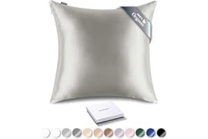 RENESSY Funda de Almohada de Seda Orgánica 80x80 cm - 100% Seda de Morera Orgánica, 22 Momme, Naturalmente Hipoalergénica, Promueve la Salud del Cabello y la Piel, 1 Pieza (Gris Claro)