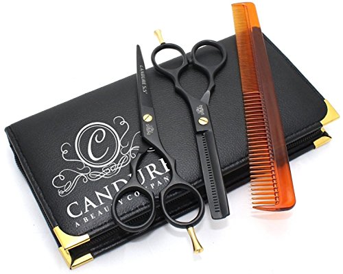 CANDURE® - Hairdressing Barber Salon Scissors, Thinning Scissors set 5.5" - Set of Hair Scissors - Razor Edge Barber Scissors Set of 5 inches comes in a beautiful Black Presentation Case
