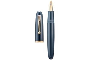Asvine Jinhao 9019 - Penna stilografica, serie Dadao #8, pennino medio, corpo in acrilico blu scuro con clip dorata, penna di grandi dimensioni