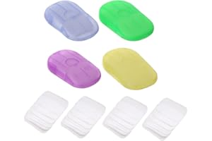 DULSPUE Hojas de Jabón, Papel de Jabón ,4x Cajas (80 Hojas en Total) de Hojas de jabón, jabón Papel portátil, colores surtidos,Jabones en Papel Desechables Mini Jabón de Papel Portátil con Caja de Plástico