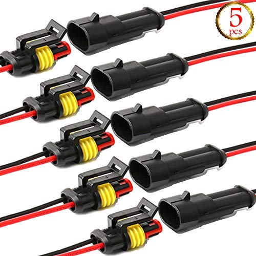 YETOR, connettore Elettrico Impermeabile per Auto, 2 Pin connettori per Cavi elettrici per Auto, Camion, Barca, e Altri Cavi di Collegamento (5pack)