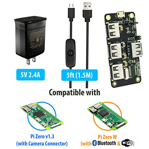 MakerSpot 4-Port USB Hub HAT für Raspberry Pi Zero W / V1.3 mit Acryl Schutz Gehäuse, 2.4A Netzteil & 1.5m Micro USB Kabel mit Ein-Aus Schalter, WLAN, 8GB MicroSD Card, Pin Headers, HDMI Adapter - 2