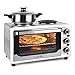 Produktbild Klarstein Omnichef 23HW • Mini-Backofen • elektrischer Backofen • 2 Kochplatten • 23 Liter Volumen • 1500 Watt Leistung • Temperatur: bis 230°C • 4 Heizelemente • Oberhitze • Unterhitze • Drehspieß • Timer • Edelstahl • Sicherheitsverglasung • weiß