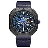 YSCCSY Männer Sportuhren 30M Wasserdichte Quarz-Armbanduhr 3D-Zifferblatt Lederband Kreative Uhr Datum Alarm Multifunktions-Analog-Digital-Uhr Stoßfest Casual Handgelenk Für Männer,Blue