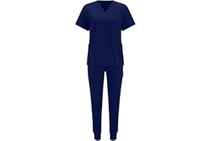 MJIQING Set Kasack + Hose Damen Schlupfjacke + Schlupfhose Schlupfkasack + Schlupfhose Set Medizin Arzt Uniform Schlupfjacke Oberteil mit Hose Medizinische Berufskleidung Arbeitskleidung