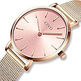 CIVO Damen Uhren Ultra Dünn Silm Minimalistisch Damenuhr Wasserdicht Kleid Armbanduhren Luxus Beiläufig Edelstahl Mesh Quarzuhr für Frau Lady Teenager Mädchen (Gold/Rose Gold)