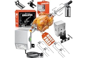 ‎KESSER KESSER® Edelstahl Grillspieß Set 107cm passend für Weber Spirit Gasgrill, BBQ Fleischklammer, Griffstück und Motor Elektrischer Drehspieß 220V - 240V, Inkl. 4X Fleischnadeln und Montagezubehör Silber
