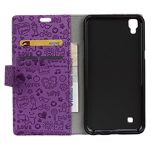 Handyhülle für LG CELLULARE K220 X-POWER TITAN 5,3″,QUENJOY® Cartoon Textur Leder Tasche Smart Cover Flip Case Beschützer Haut Schutzhülle Hüllen für LG CELLULARE K220 X-POWER TITAN 5,3″ HD IPS (LGK220.AITATN),Lila 02 - 3