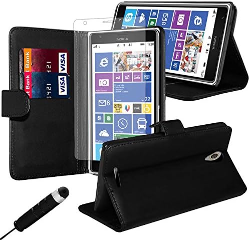 iJQ - Black Premium PU Leather Flip Case Wallet Cover For Nokia 1520 With Card Slots And Built in Stand Plus Screen Protector And Screen Stylus Pen by iJQ