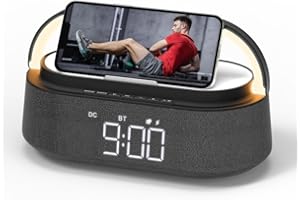 FREEFISH Bluetooth Speaker with Wireless Charger, FM Radio, Adjustable LED Night Light, Dual Wireless Speakers, 15W Wireless Charging, Bluetooth 5.0