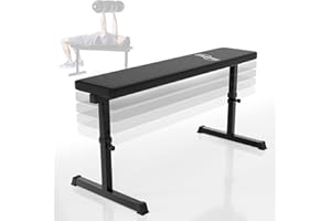 Physionics® Banc de Musculation Plat - Réglable en Hauteur (5 Positions), 103x47x44-57cm, Cadre en Acier, Coussin Rembourré, Max.200kg - Banc d'Haltérophilie, Exercices, Entraînement, Fitness, Gym