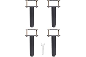 HAOMEO Pied de Lit Universel, Pieds pour Sommier à Lattes sans Perçage | Hauteur: 18cm(+15cm) Reglable | Design: Noir | Matériel: Metallique | Ronde ø3.8cm | pour le Cadre Central | avec Boulons | Lot de 4