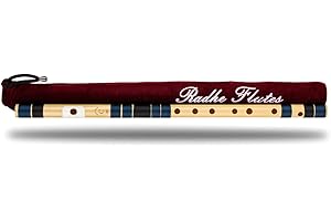 Radhe Flutes C Natural Mittelbansuri für Rechtshänder, Dunkelblau und Schwarz, gestimmt mit Tanpura A = 440 Hz, PVC-Flöte + Samtbezug + Hindi- und Englischflötenunterricht