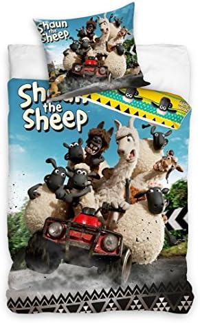 Shaun the Sheep – Bedding Set Bed Linen 100% Cotton Reversible Duvet Cover 140 x 200 cm, Pillowcase 70 x 90 cm
