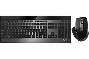‎RAPOO Rapoo 9900M Wireless Keyboard Mouse Set Wireless Deskset 3200 DPI Sensor Rechargeable Battery Flat Aluminium Design DE Layout QWERTZ PC & Mac - Black