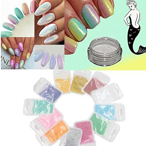 12 Colors / Set Mirror Mermaid Nail Glitter Powder Gorgeous Nail Art Chrome Pigment Glitters (12 colors a set)