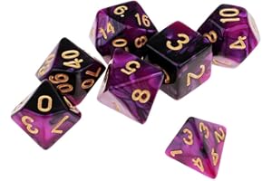 Yourandoll 7 pièces dés polyédriques D20 D12 D10 D8 D6 D4 16mm Jeu de dés en Acrylique pour Donjons et Dragons DND Dice RPG MTG Table Jeux Double Couleur (Noir Violet)