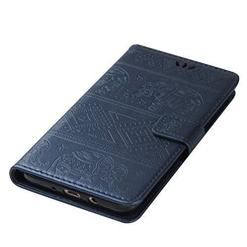 Galaxy J7 2016 Hülle, Ukayfe Lederhülle Leder Tasche Case Cover für Samsung Galaxy J7 2016 Handyhülle im Buchstyle,Prägung Elefant Muster Premium Kunstleder Tasche Flip Wallet Case mit Standfunktion Karteneinschub und Magnetverschluß Etui Schutz Hülle für Samsung Galaxy J7 2016 (Blau) - 5