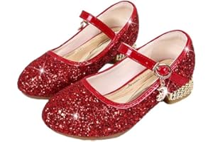 OFANYIA Girls Princess Dress Shoes Kids Girl Party Wedding Princess Mary Jane Shoes Sequins Bridesmaids Shoes Sparkle Heels Shoes for Wedding Dancing Party