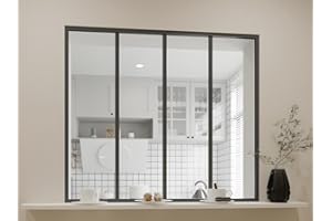 Vente-unique - Vetrata Stile Industriale 120 x 105 cm in Alluminio termolaccato Nero - Bayview