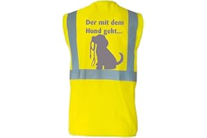 KREATIV-SHOP! Warnweste für den Hundebesitzer mit lustigem Motiv: DER mit dem Hund geht - Farbe: Gelb - Größe: L