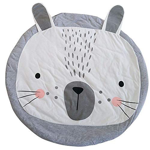Preisvergleich Produktbild MMLsure® Kuschelige Hase Rund Krabbeldecke Gepolstert Spielmatte Teppich Kriechmatte Baumwolle Kinderteppich Babyzimmer Groß Dekoration95 cm (Grau)