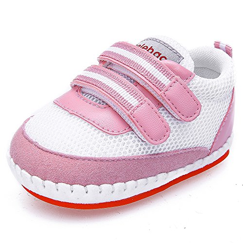 DELEBAO Scarpe Bambina Sneakers Bimba Scarpe Primi Passi Morbide Suola Antiscivolo Scarpe da Neonato Traspirante Filato Netto Scarpe per Ragazze (Rosa,9-12 Mesi)