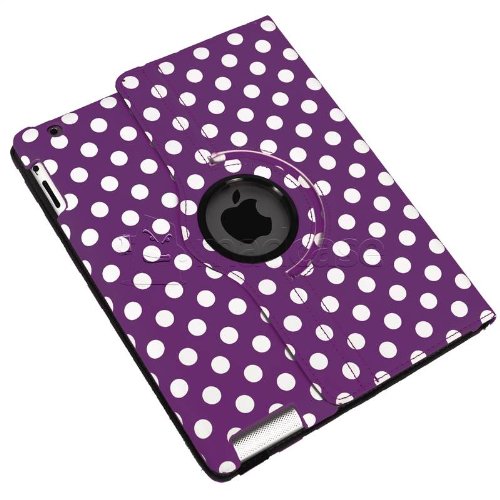 MadCase Apple iPad 4 (mit retina display) Stilisch Muster PU Leder Rotierend Smart Ständer Schutzhülle – kompatible mit iPad 2 und iPad 3 einschließlich Displayschutzfolie & Eingabestift – Gepunktet – Dunkel Lila - 6