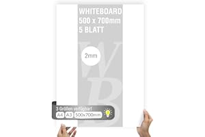 ‎MODELLBAUWERK 5 Stk.Whiteboard Pappe 500x700mm | 2mm Stärke | Basteln | Studium