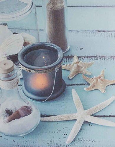 Nautical Canvas Picture with LED Blue Decorative Starfish Shell White 30 x 40 cm Canvas Print Wall Art
