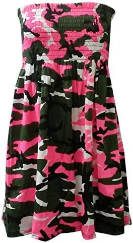 Online Fashion Store NEW NEON PINK, CREAM AND GREEN CAMOUFLAGE PRINT SHEARING BANDEAU TUNIC TOP PLUS SIZE 16-20