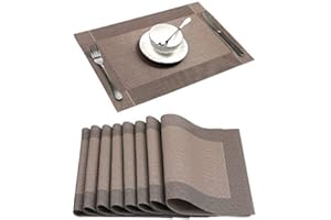 HOMGEN 8 manteles individuales de PVC lavables con aislamiento térmico, mesa de comedor, posavasos cuadrados, 8 unidades, manteles individuales, lavables, resistentes al desgaste, antideslizantes