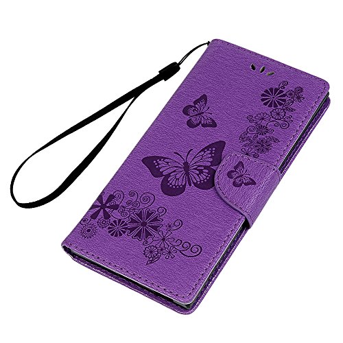 Sony Xperia XA1 Flip Hülle Sony Xperia XA1 Wallet Case YOKIRIN Premium PU Leder Flipcase Brieftasche Book Cover Ledercase Handyhülle Folio Schutzhülle Handytasche Handyschale [Standfunktion Kredit Kartenfächer Magnetverschluss] Groß Schmetterling Lila - 6