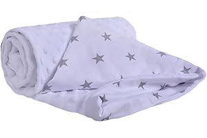 Kocyk dziecięcy 75x100cm Medi Partners Dwustronny Wielofunkcyjny Do wózków Minky Miękki Przytulny 100% Bawełna (Szare gwiazdki z białym)