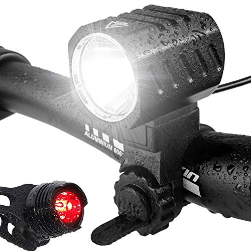 Bike Lights,USB Rechargeable Bicycle Lights Set,Led Cycling Lights Front and Back Set,4 Lighting Modes,1200 Lumens Headlights Fits All Bicycles, for Mountain Road and Camping