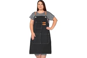 King Mills Plus Size Aprons For Men Women With Large Pockets, Cotton Canvas Cross Back Adjustable Apron, Also For Welding, Wood Working And Metal Working, And Can Be Carpenter or Pottery Apron. BLK