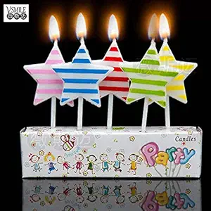 PartyToko Star Candle 5 pcs Birthday Cake Topper Candle Birthday Candles for Cake Multicolour