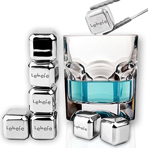 Lebefe Whisky Steine Edelstahl Eiswürfel Fest Geschenk Set 8 wiederverwendbare Eis Kühlsteine Ice Cubes und 1 Eiszange