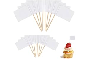 LEEQ 100pcs Drapeaux de Cure-Dents Vide Blanc Marqueurs de Fromage Marquage des Étiquettes Blanc pour Gâteau de Fête Cheeseplate de Nourriture Apéritifs